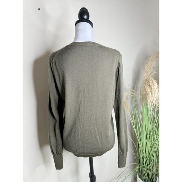 Uniqlo Sz Large 100% Pure New Wool V Neck Green Sweater Longsleeve Lightweight - Picture 4 of 7